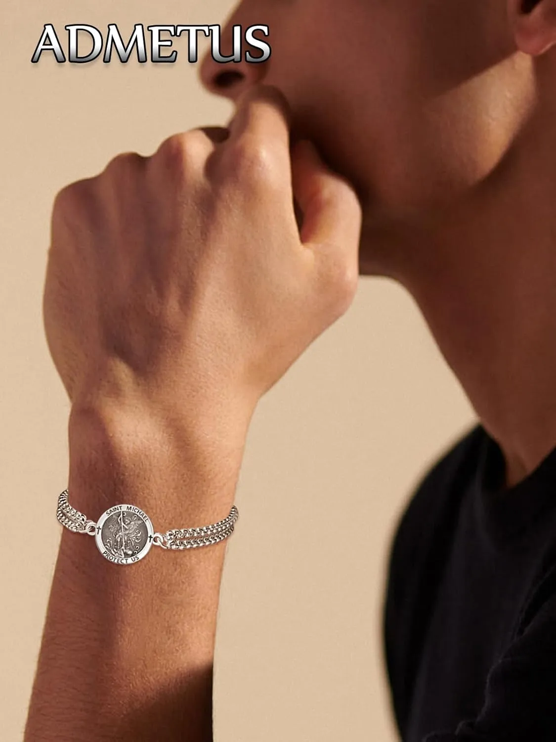 ADMETUS 925 Sterling Silver Amulet Bracelet | Patron Saint Bracelet for Men with 7" 2" Adjustable Chain