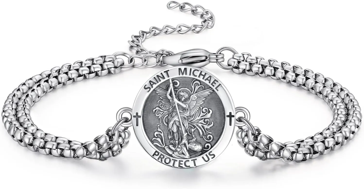 ADMETUS 925 Sterling Silver Amulet Bracelet | Patron Saint Bracelet for Men with 7" 2" Adjustable Chain