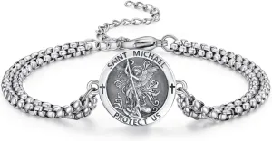 ADMETUS 925 Sterling Silver Amulet Bracelet | Patron Saint Bracelet for Men with 7" 2" Adjustable Chain