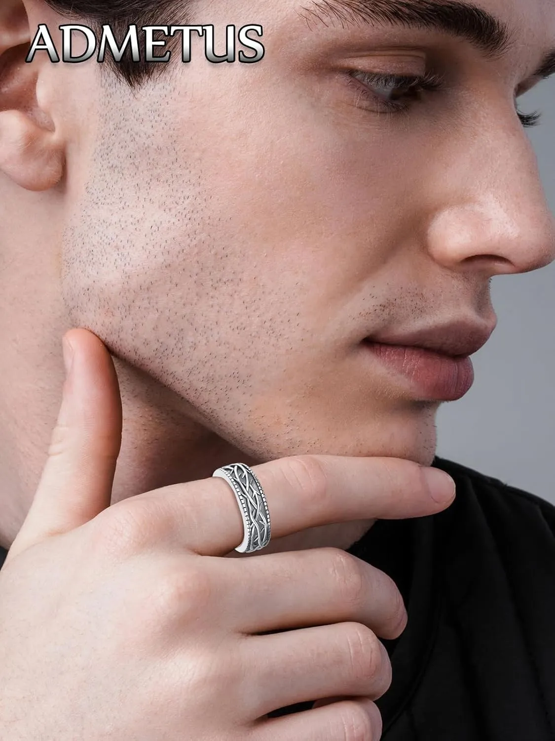 ADMETUS 925 Sterling Silver Crown of Thorns Rings Jesus Thorn Crown Band Rings for Men Thorn Ring Jewelry Gifts for Men Ring Size 5-15