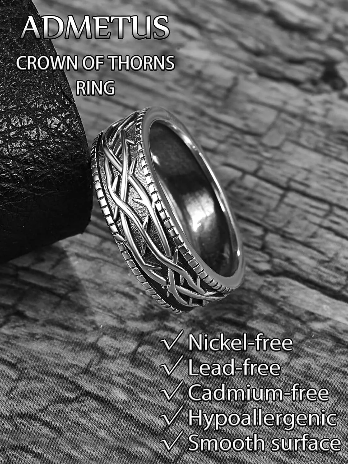 ADMETUS 925 Sterling Silver Crown of Thorns Rings Jesus Thorn Crown Band Rings for Men Thorn Ring Jewelry Gifts for Men Ring Size 5-15