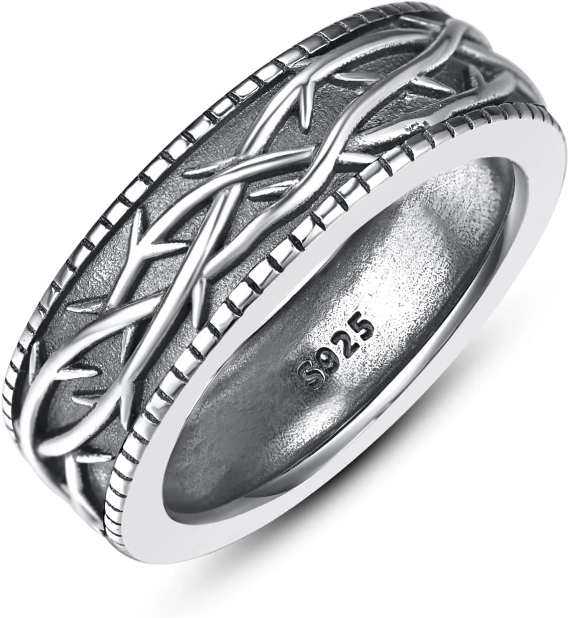 ADMETUS 925 Sterling Silver Crown of Thorns Rings Jesus Thorn Crown Band Rings for Men Thorn Ring Jewelry Gifts for Men Ring Size 5-15