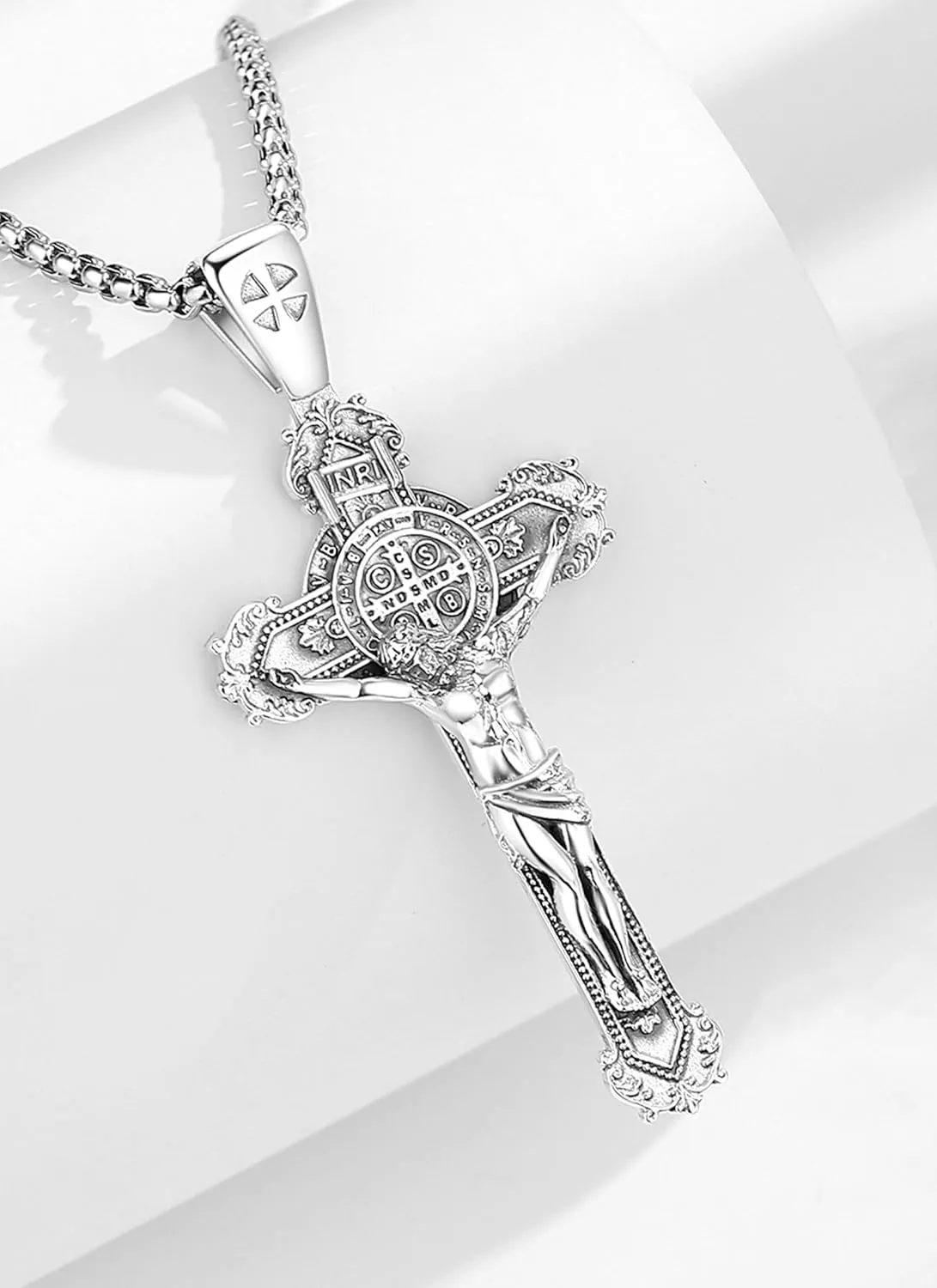 AEONSLOVE 925 Sterling Silver Saint Benedict/St Michael/Cruz de Caravaca Pendant Necklace Religious Gifts for Women Men