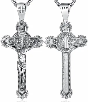 AEONSLOVE 925 Sterling Silver Saint Benedict/St Michael/Cruz de Caravaca Pendant Necklace Religious Gifts for Women Men