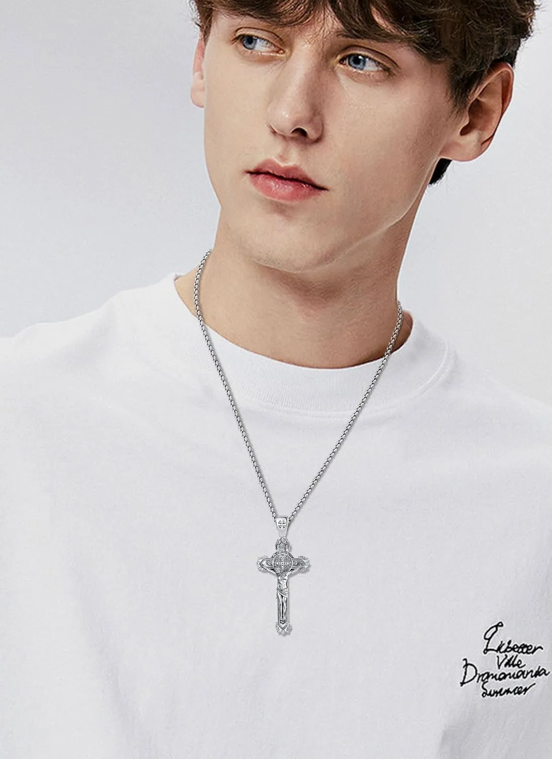 AEONSLOVE 925 Sterling Silver Saint Benedict/St Michael/Cruz de Caravaca Pendant Necklace Religious Gifts for Women Men