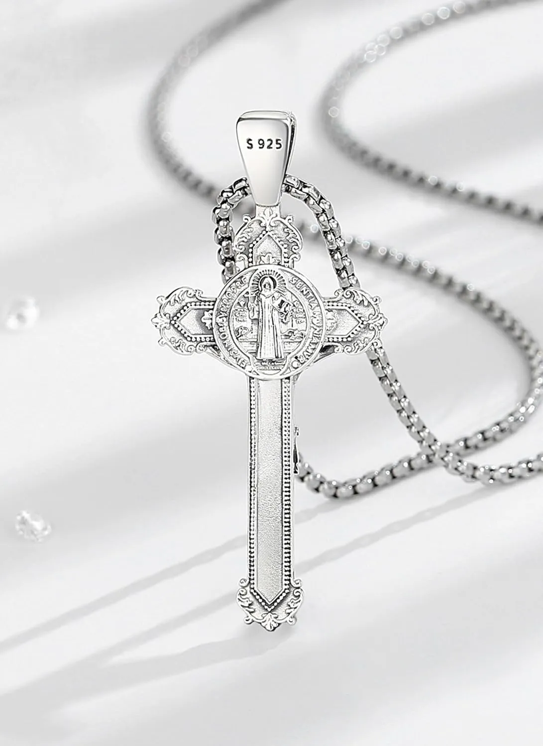AEONSLOVE 925 Sterling Silver Saint Benedict/St Michael/Cruz de Caravaca Pendant Necklace Religious Gifts for Women Men