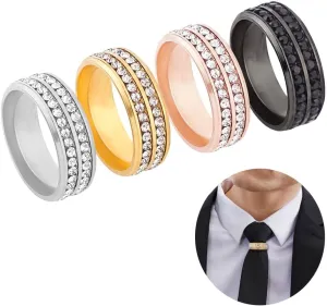 AHANDMAKER 4Pcs Mens Tie Ring, 4 Colors Tie Holder Crystal Necktie Ring Rhinestone Tie Ring Solid Tie Tacks Accessories for Wedding Jewelry Gift