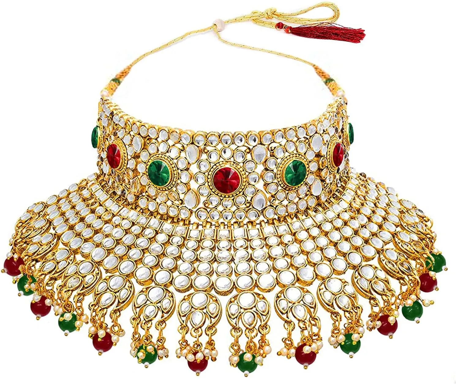 Aheli Ethnic Kundan Pearl Bridal Choker Necklace Earrings with Maang Tikka Gift for Women Indian Traditional Bollywood Fashion Jewelry Set