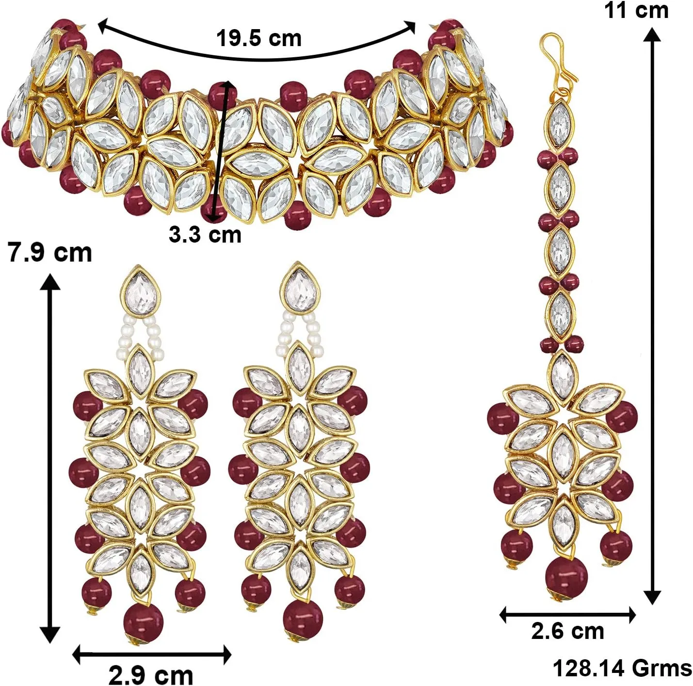 Aheli Indian Traditional Faux Kundan Pearl Bridal Choker Necklace Jewelry Set with Earring Maang Tikka Gift for Women