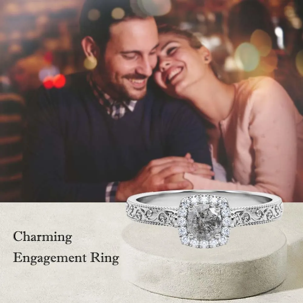 Aihpos 1ct 1.5ct 2ct Salt and Pepper Diamond Women's Engagement Rings - Round Birthstone Ring White Yellow Rose 10K 14K 18K Gold 925 Sterling Silver Statement Proposal Anniversary Promise Ring