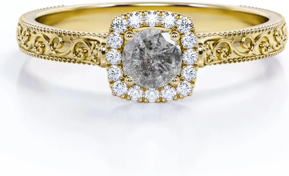Aihpos 1ct 1.5ct 2ct Salt and Pepper Diamond Women's Engagement Rings - Round Birthstone Ring White Yellow Rose 10K 14K 18K Gold 925 Sterling Silver Statement Proposal Anniversary Promise Ring