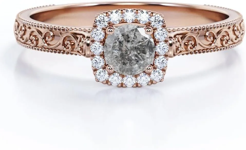 Aihpos 1ct 1.5ct 2ct Salt and Pepper Diamond Women's Engagement Rings - Round Birthstone Ring White Yellow Rose 10K 14K 18K Gold 925 Sterling Silver Statement Proposal Anniversary Promise Ring