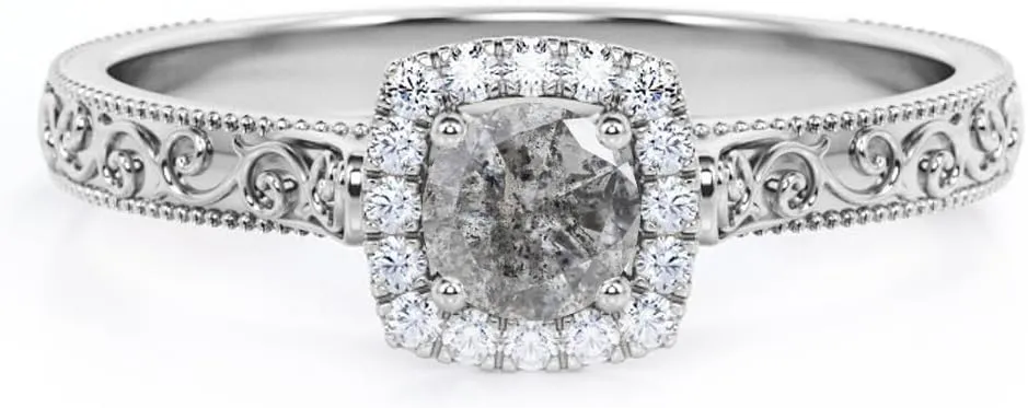 Aihpos 1ct 1.5ct 2ct Salt and Pepper Diamond Women's Engagement Rings - Round Birthstone Ring White Yellow Rose 10K 14K 18K Gold 925 Sterling Silver Statement Proposal Anniversary Promise Ring