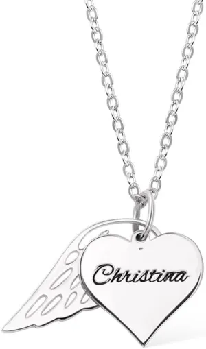 AILIN Custom Name Heart Necklaces For Women Sterling Silver 925/Stainless Steel Personalized Engraved Heart Pendant With Wing Charm Memorial Jewelry For The Loved One Pet lost