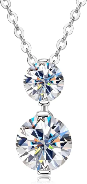 AINUOSHI Moissanite Necklace for Women, 2 Stone Pendant Necklace Gift for Mom/Wife Round Cut 1.70cttw 18K White/Yellow Gold Plated Sterling Silver with GRA Certificate of Authenticity