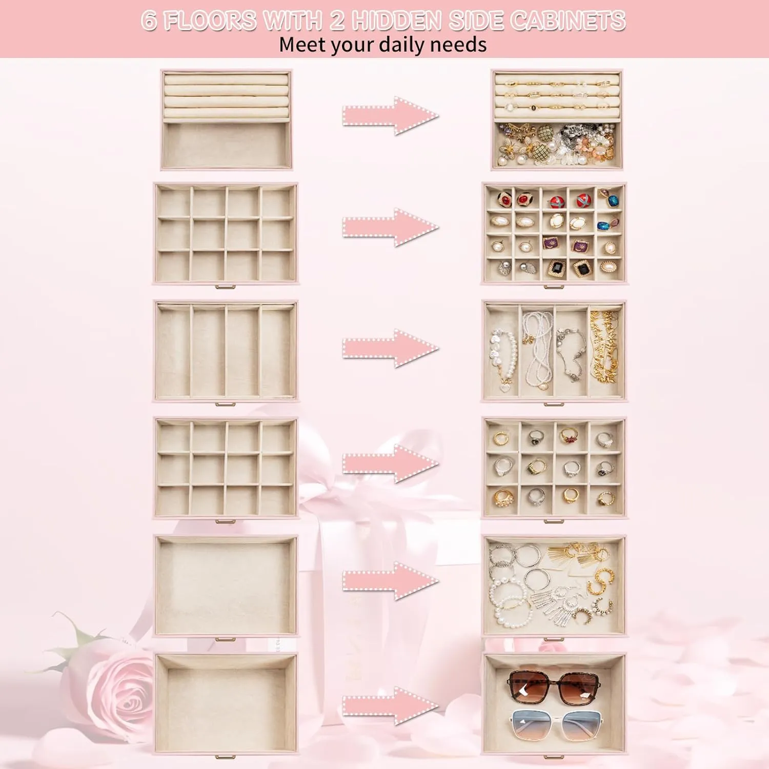 AKOZLIN Huge Jewelry Box Organizer Functional Extra Large Leather Jewelry Storage Case for Women Girls Ring Necklace Earring Bracelet Holder Organizer with Mirror