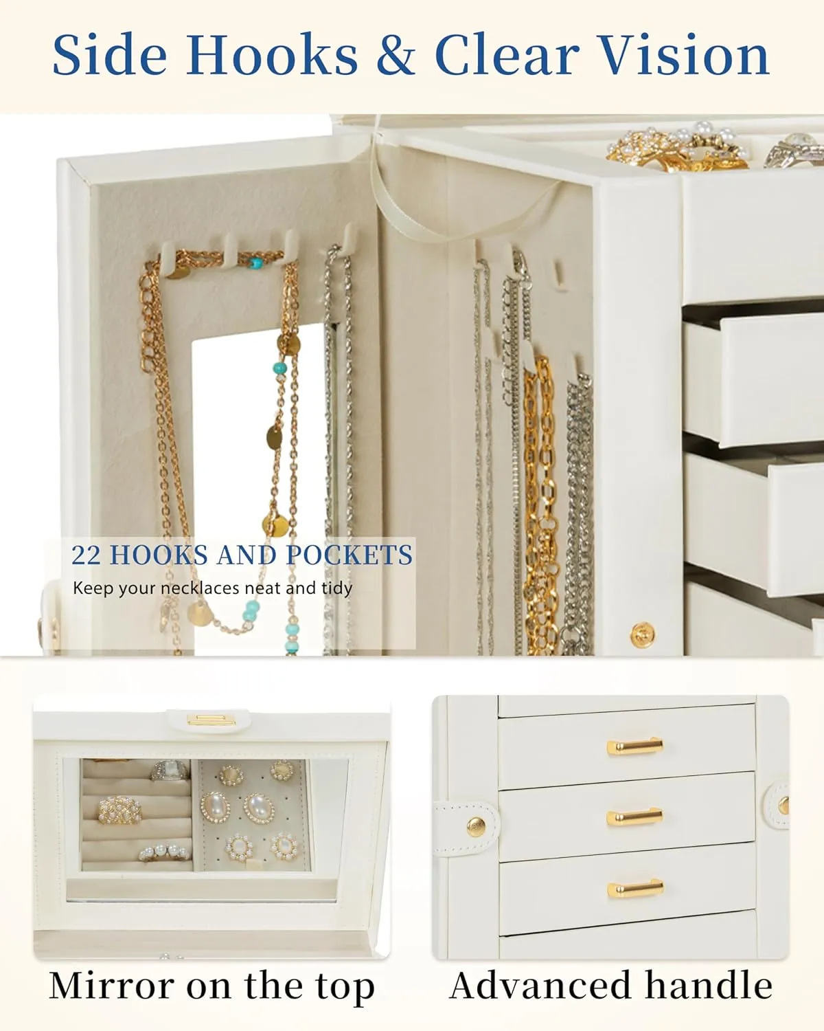 AKOZLIN Jewelry Box 6-Tier Organizer Functional 360 Rotating Jewelry Storage Case for Women Girls Ring Necklace Earring Bracelet Holder with Mirror