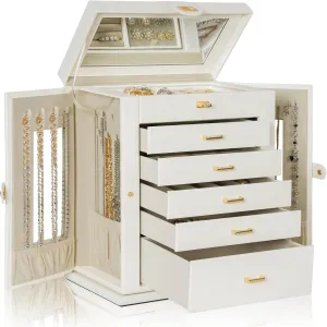 AKOZLIN Jewelry Box 6-Tier Organizer Functional 360 Rotating Jewelry Storage Case for Women Girls Ring Necklace Earring Bracelet Holder with Mirror