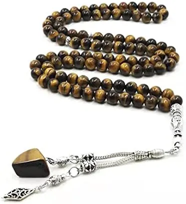 ALBASHAN Tasbih 99 Natural tiger eyes Stone misbaha arabic men's Bracelets Muslim prayer beads