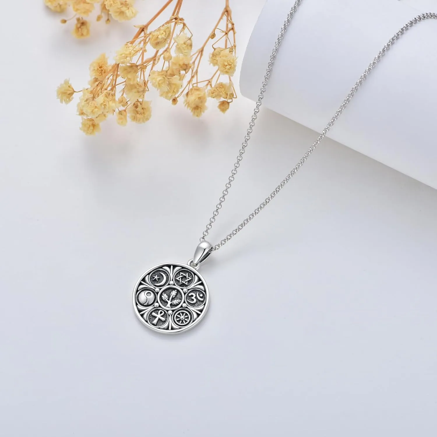 Allah Necklace 925 Sterling Silver Islamic Muslim Pendant Necklace Religious Jewelry Gifts for Men Women