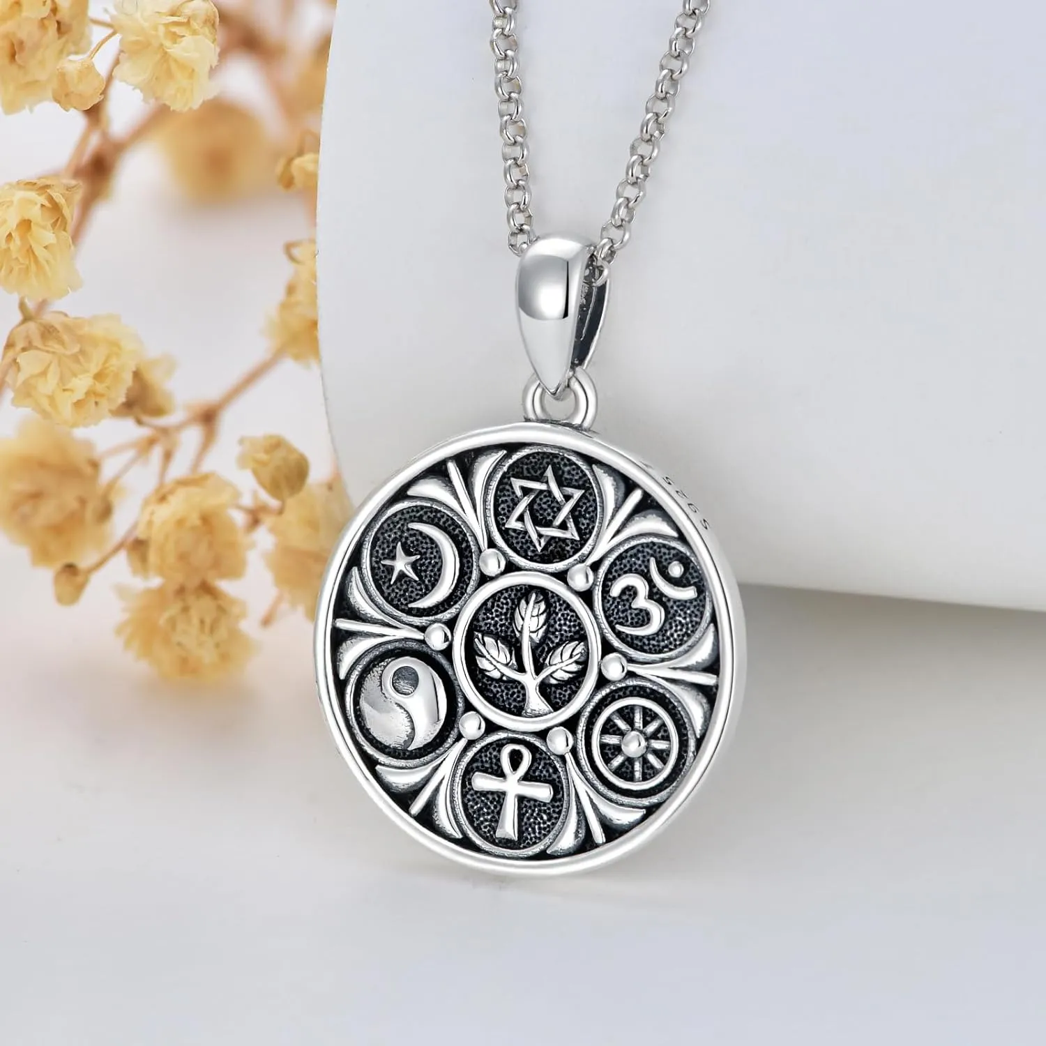 Allah Necklace 925 Sterling Silver Islamic Muslim Pendant Necklace Religious Jewelry Gifts for Men Women