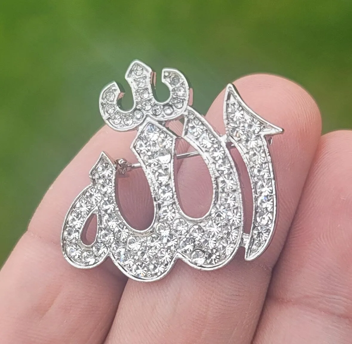 Allah word brooch stunning rhinestones silver plated muslim islamic islam pin ii