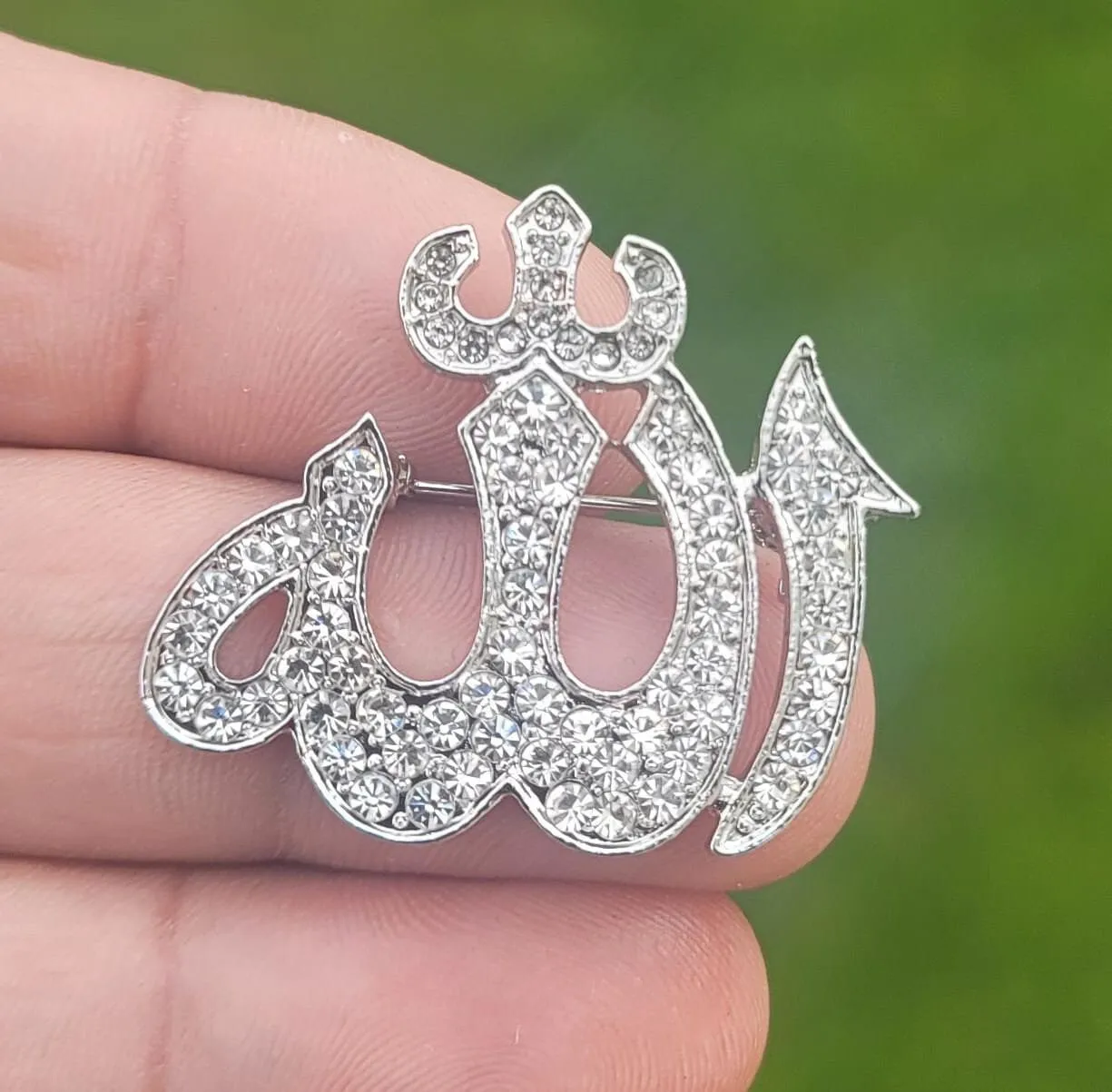 Allah word brooch stunning rhinestones silver plated muslim islamic islam pin ii