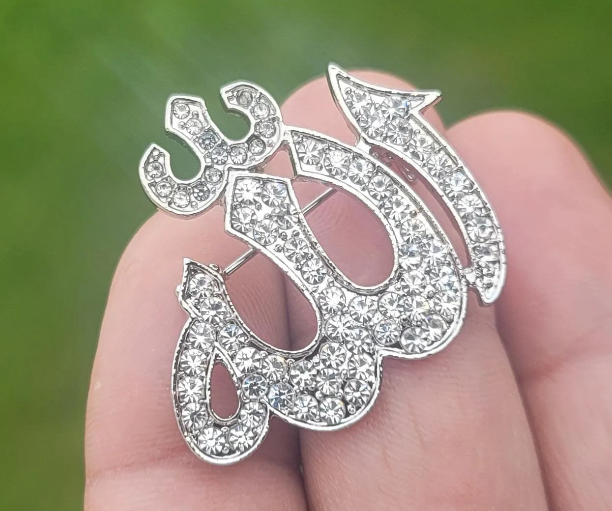 Allah word brooch stunning rhinestones silver plated muslim islamic islam pin ii