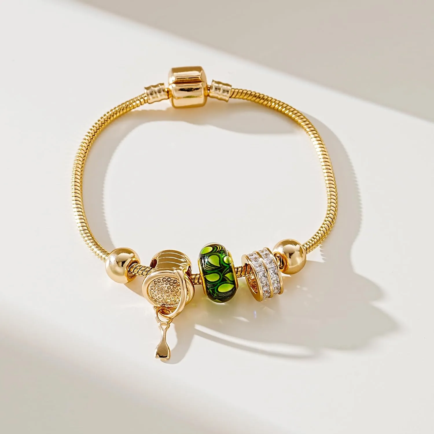 AllenCOCO Charm Bracelet for Women, 18K Gold Plated Snake Chain Friendship Bangle, Jewelry Gift for Friends