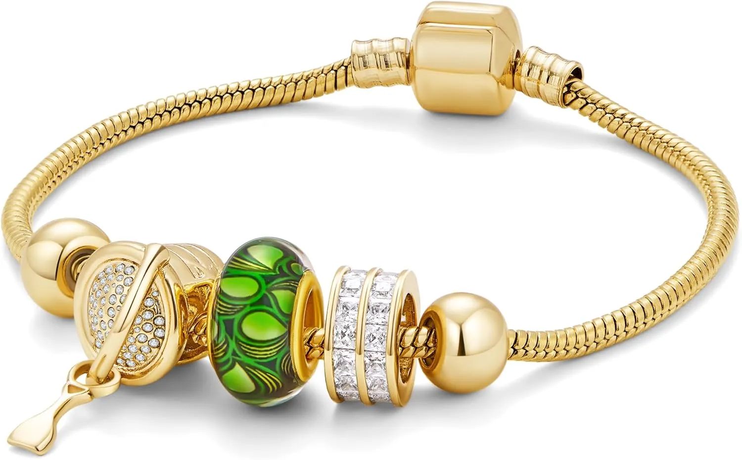 AllenCOCO Charm Bracelet for Women, 18K Gold Plated Snake Chain Friendship Bangle, Jewelry Gift for Friends