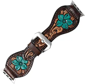 American Darling Floral Hand Tooled I watch Men Women Genuine Leather Strap