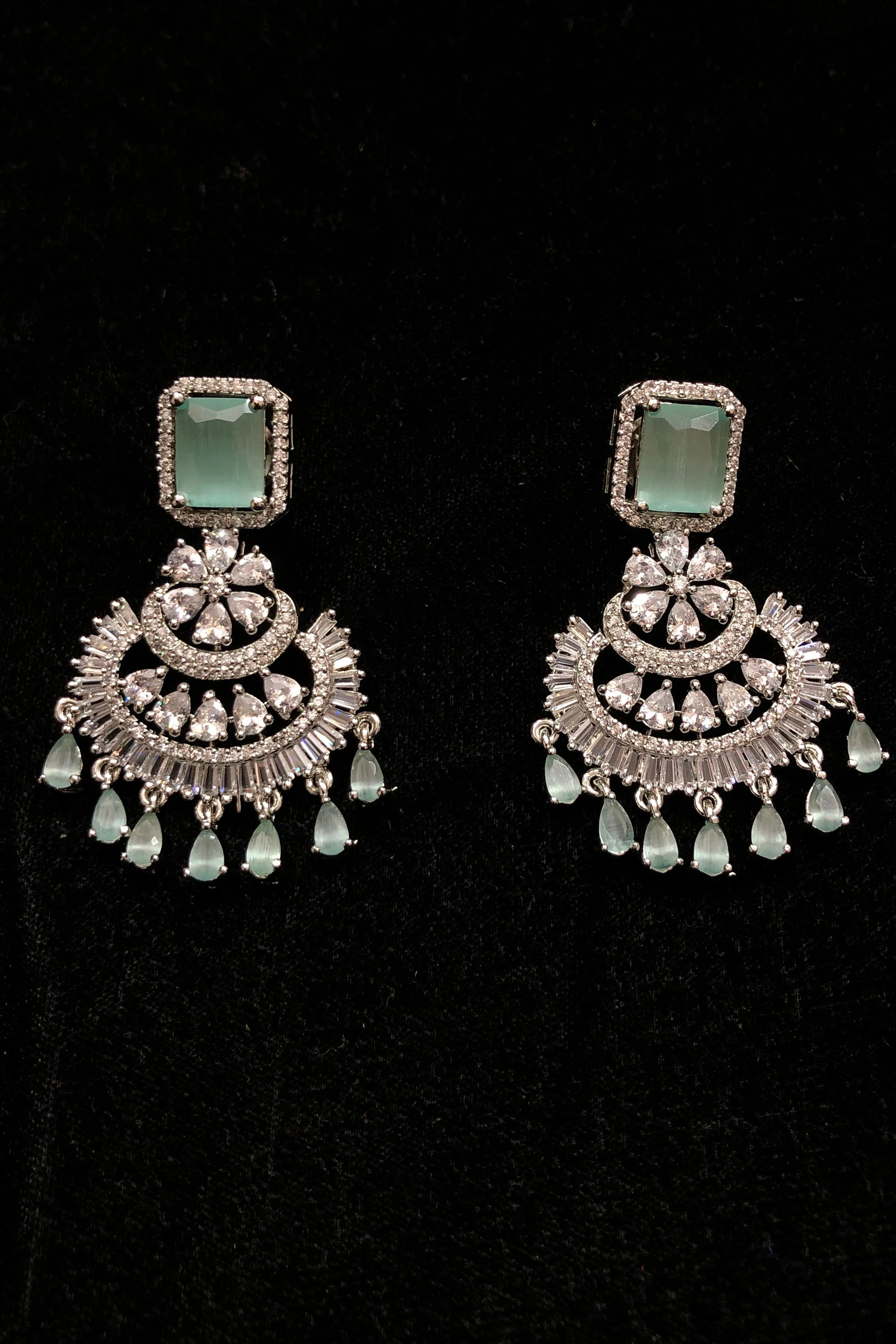 American Diamond Earrings With Light Green Stone (E761)