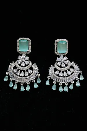 American Diamond Earrings With Light Green Stone (E761)