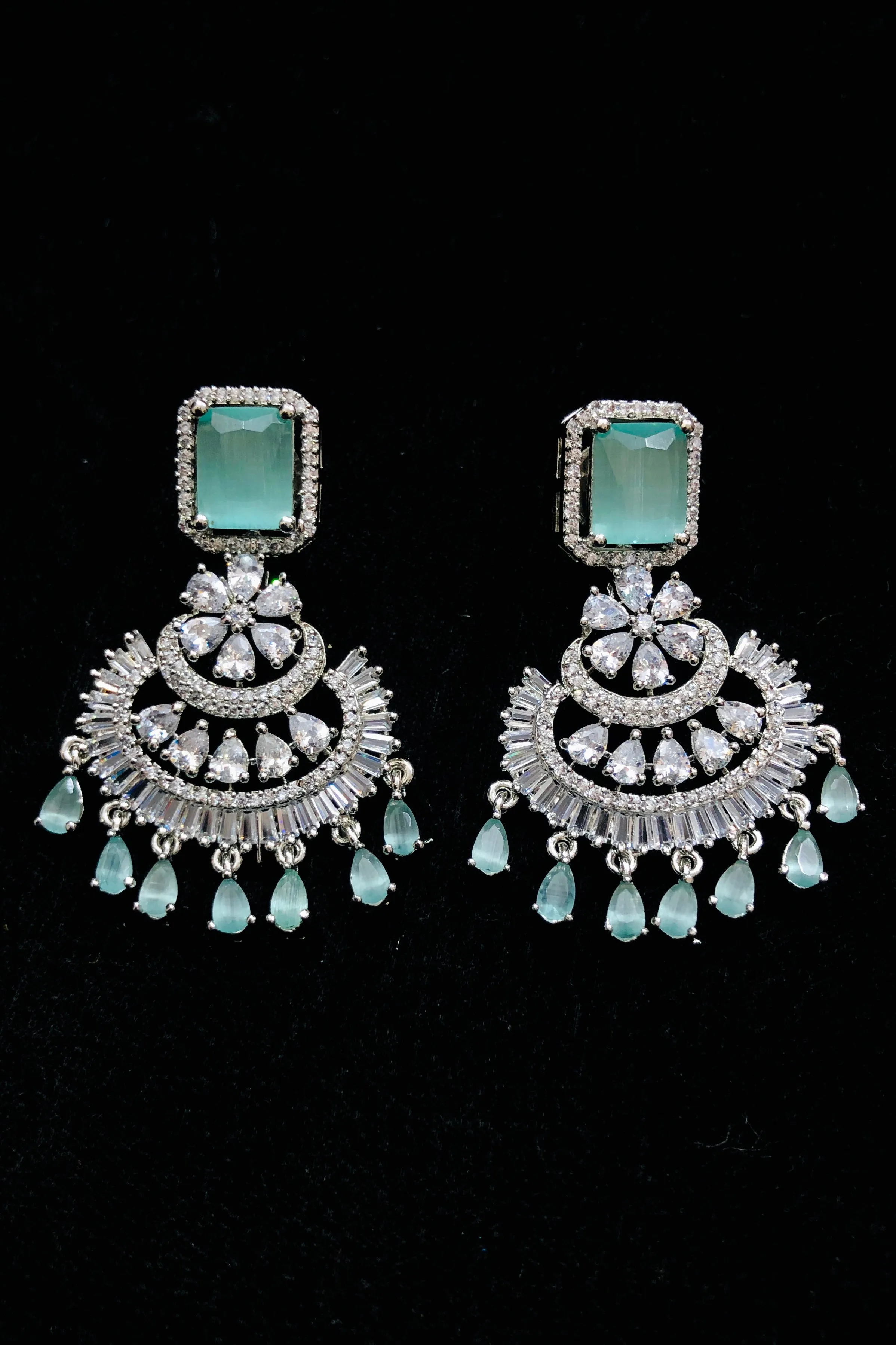 American Diamond Earrings With Light Green Stone (E761)