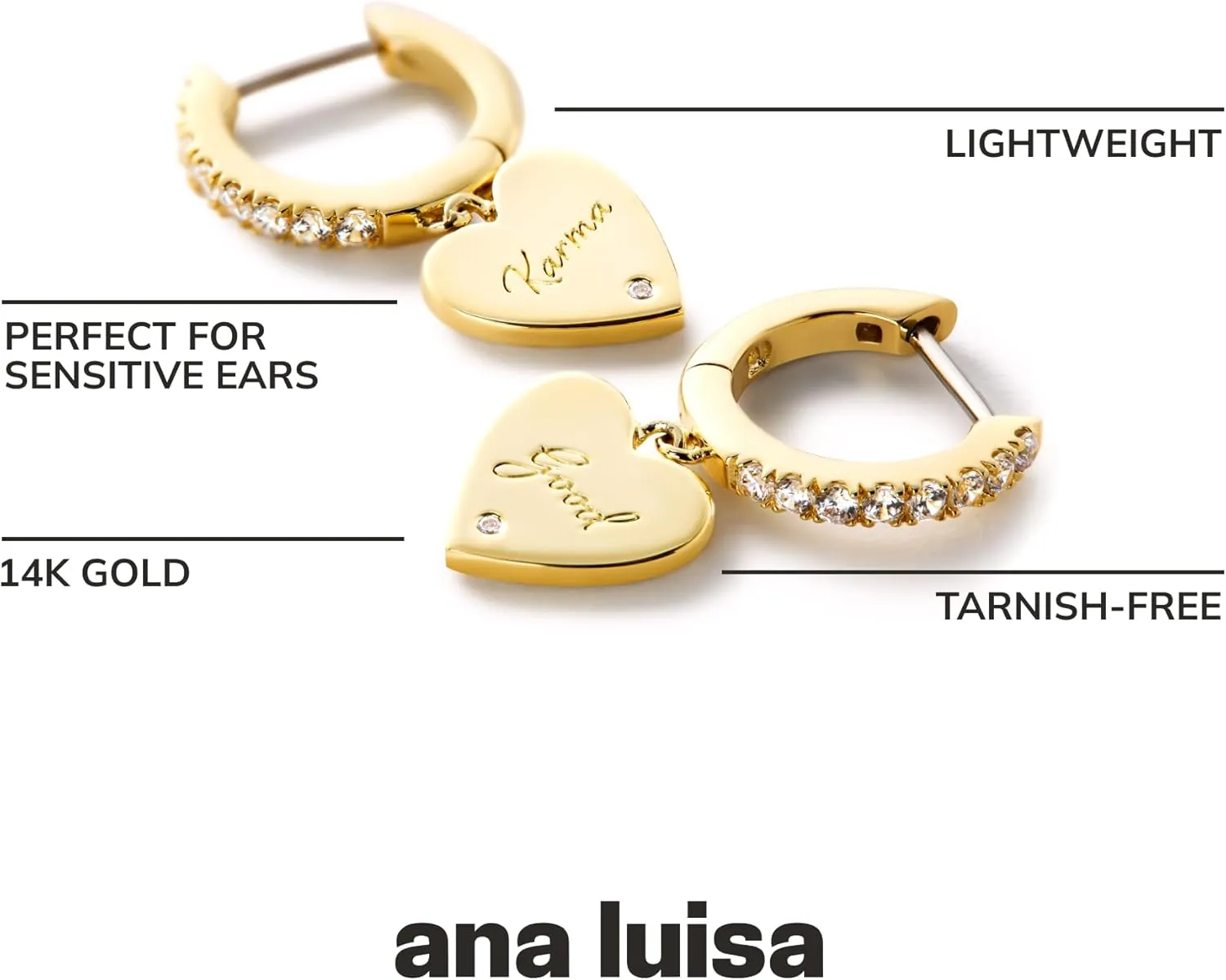 Ana Luisa Huggie Hoop Earrings - Solitaire Pendant Charm Earring - Dainty Hoop Pendant Earrings in 14K Gold Plated and Silver Rhodium Plated - Hypoallergenic, Water-Resistant, and Tarnish-Free