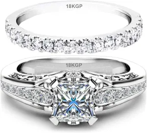 AndreAngel Engagement Ring Set for Women Princess Cut Sterling Silver 925 Rhodium-Platinum Plated | 50 Cubic Zirconia Stones High Grade AAAAA  Alternative to Diamonds | Promise Anniversary Bridal Valentines Wedding