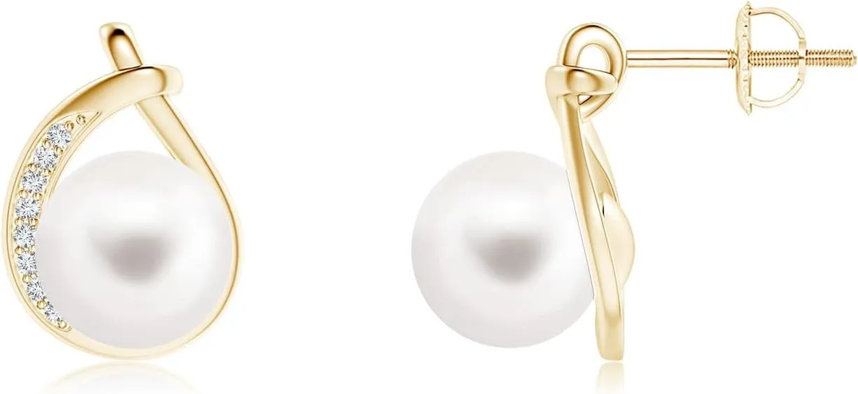 ANGARA Freshwater Cultured Pearl Stud Earrings for Women in Sterling Silver / 14K Solid Gold | June Birthstone, Birthday, Engagement, Anniversary, Wedding Jewelry Gift for Women