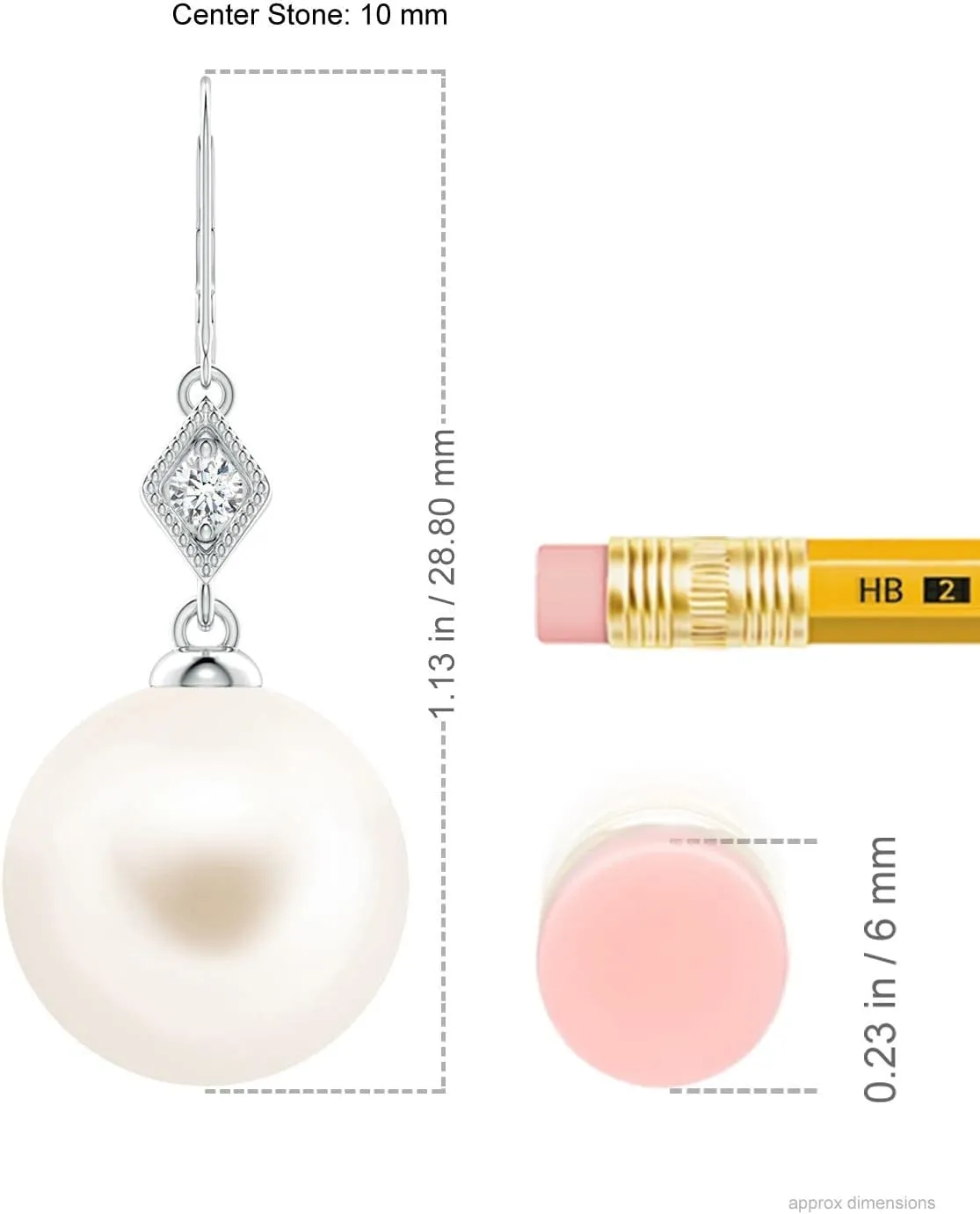ANGARA Freshwater Pearl Earrings with Pav-Set Diamond in 14K Solid Gold/Platinum | June Birthstone, Birthday, Engagement, Anniversary, Wedding Jewelry Gift for Women