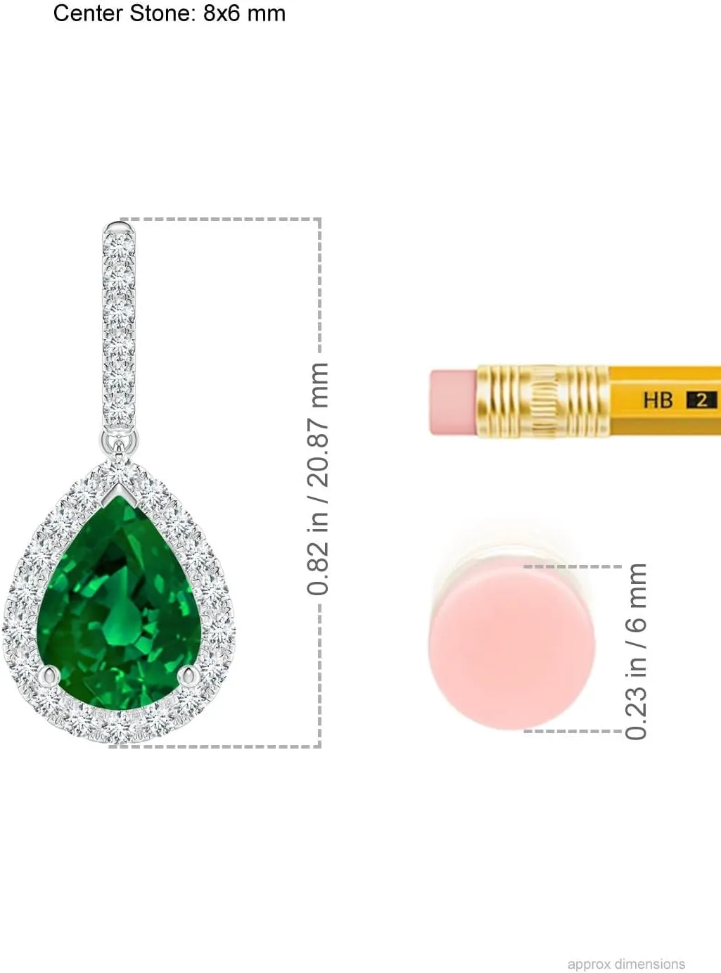 ANGARA Lab Grown Pear-Shaped Emerald Halo Dangle Earrings in 14K Solid Gold/Platinum | May Birthstone, Birthday, Engagement, Anniversary, Wedding Jewelry Gift for Women