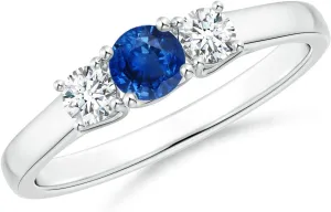 Angara Natural Classic Round Sapphire and Diamond Three Stone Ring in Platinum for Women (Size-4mm) | September Birthstone Jewelry