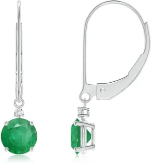ANGARA Natural Emerald and Diamond Leverback Drop Earrings in 14K Solid Gold/Platinum | May Birthstone, Birthday, Engagement, Anniversary, Wedding Jewelry Gift for Women