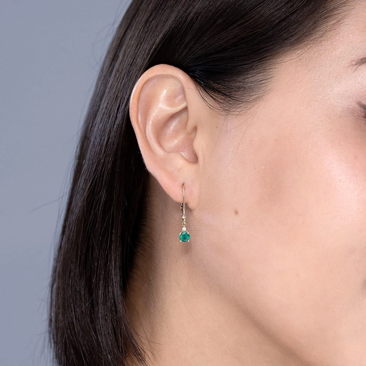 ANGARA Natural Emerald and Diamond Leverback Drop Earrings in 14K Solid Gold/Platinum | May Birthstone, Birthday, Engagement, Anniversary, Wedding Jewelry Gift for Women