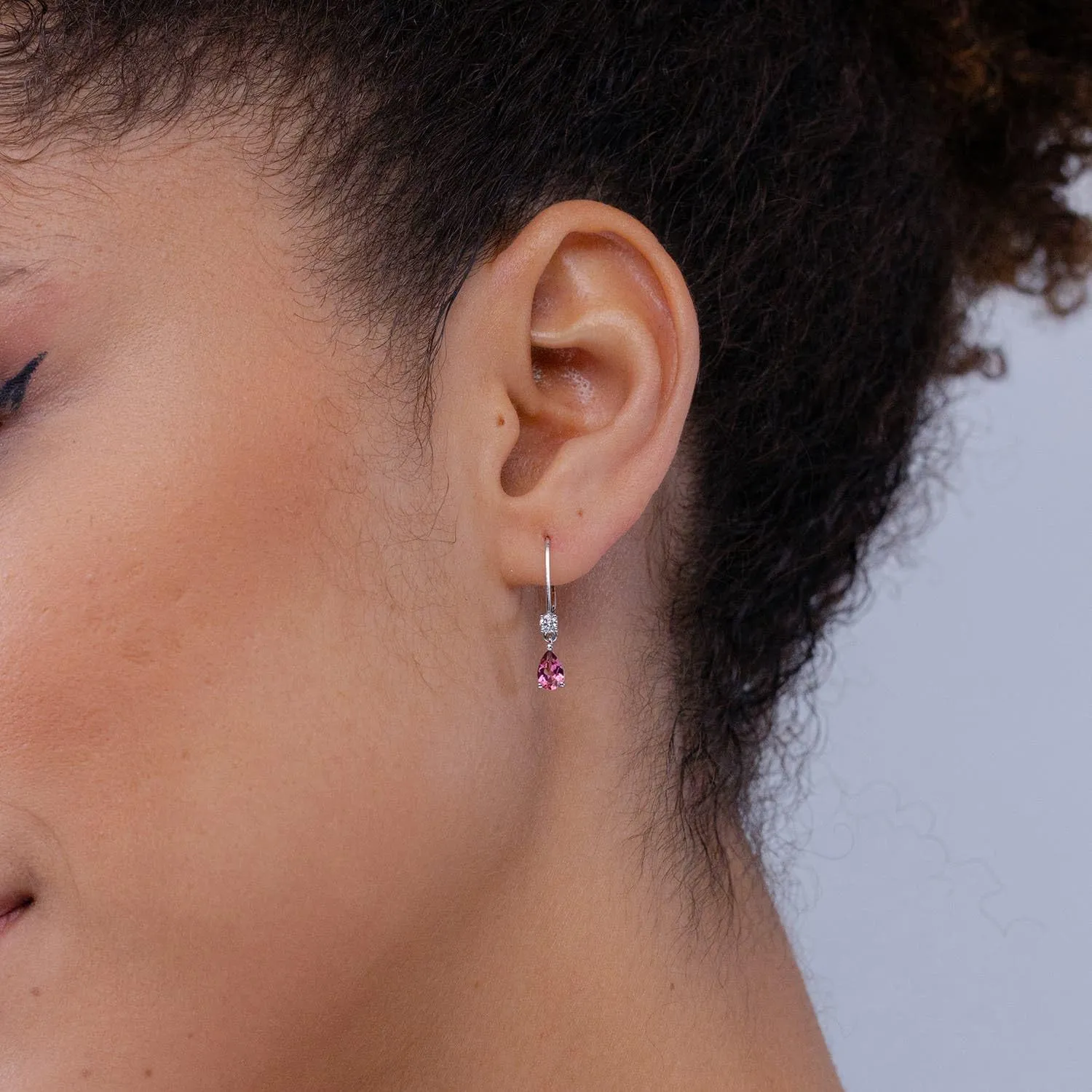 ANGARA Natural Pear Pink Tourmaline Leverback Drop Earrings with Diamond in 14K Solid Gold/Platinum | Birthday, Engagement, Anniversary, Wedding Jewelry Gift for Women