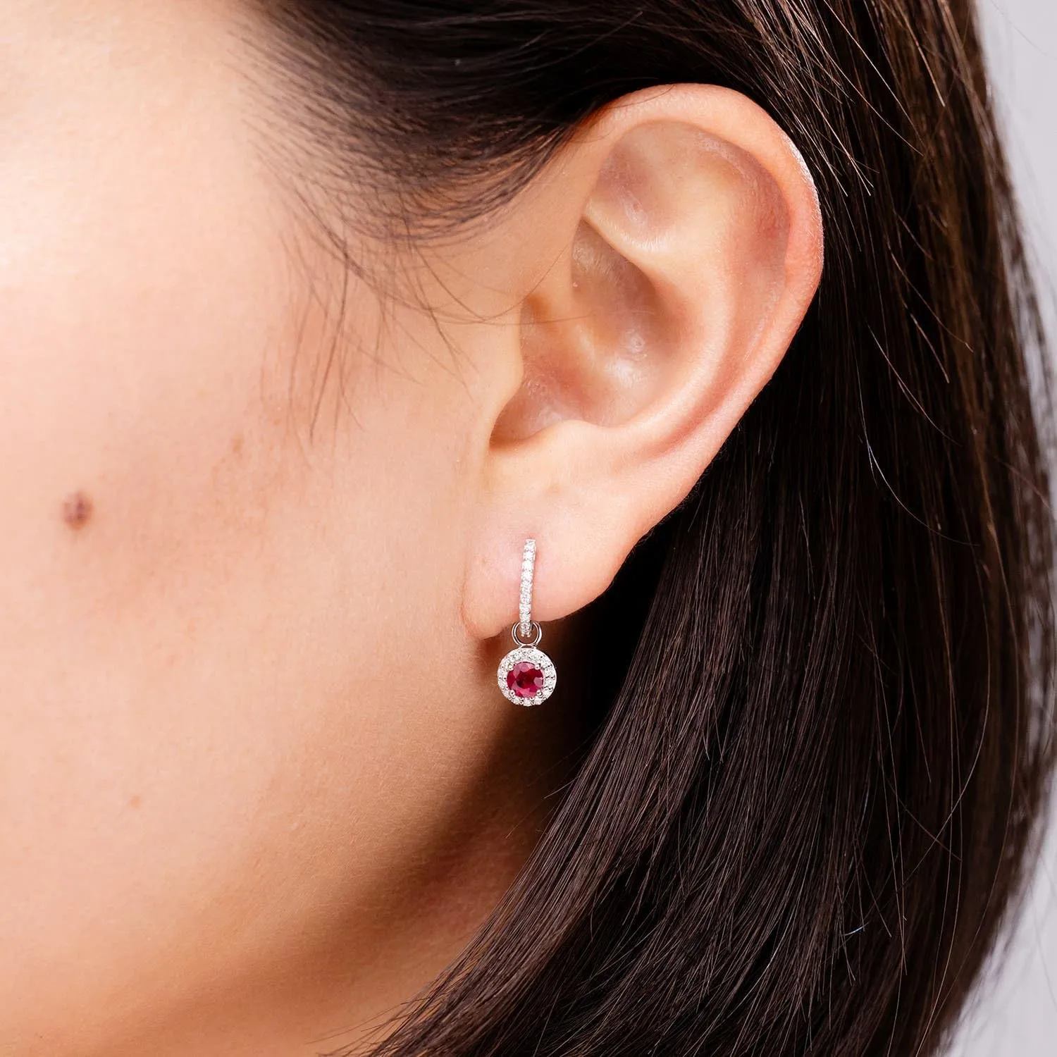 ANGARA Natural Round Ruby Dangle Earrings with Diamond Halo in 14K Solid Gold/Platinum | July Birthstone, Birthday, Engagement, Anniversary, Wedding Jewelry Gift for Women