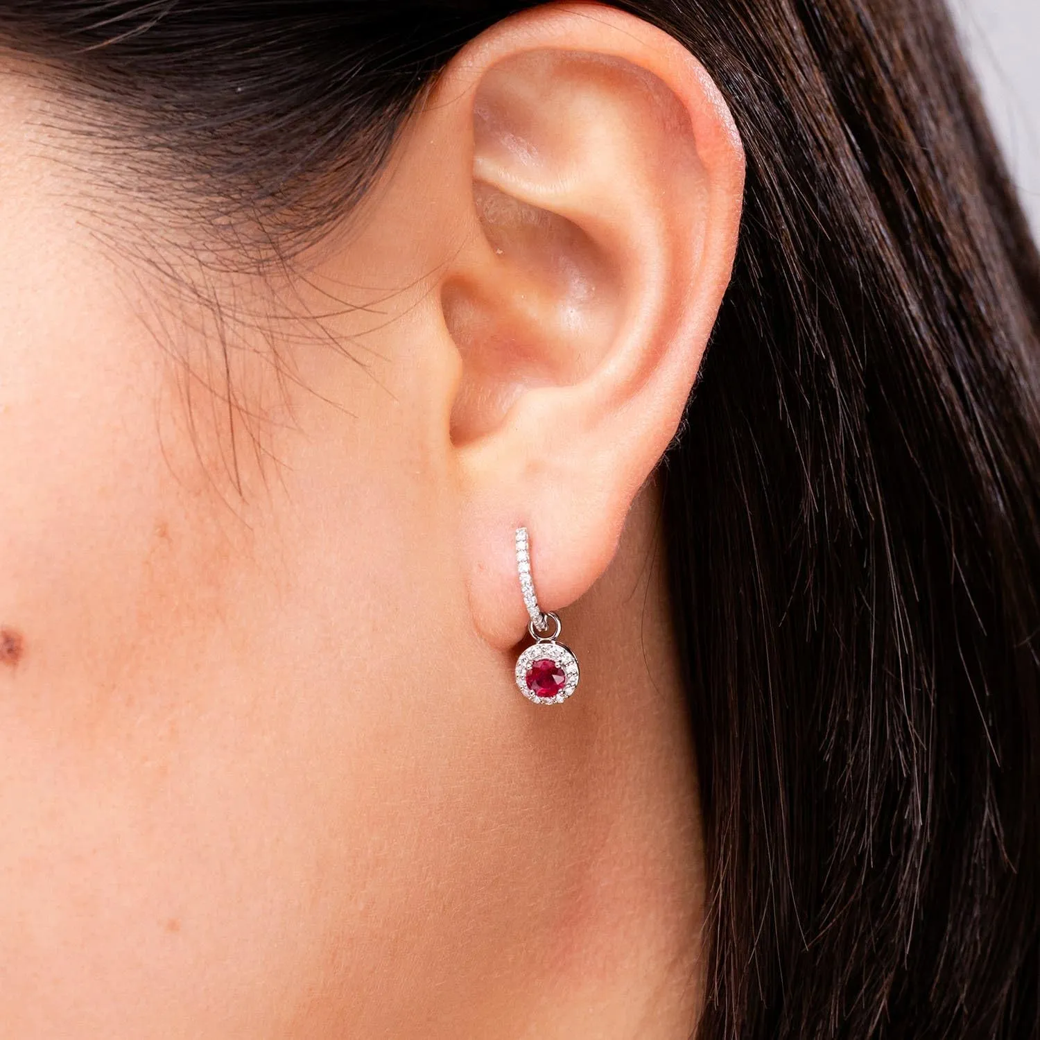 ANGARA Natural Round Ruby Dangle Earrings with Diamond Halo in 14K Solid Gold/Platinum | July Birthstone, Birthday, Engagement, Anniversary, Wedding Jewelry Gift for Women