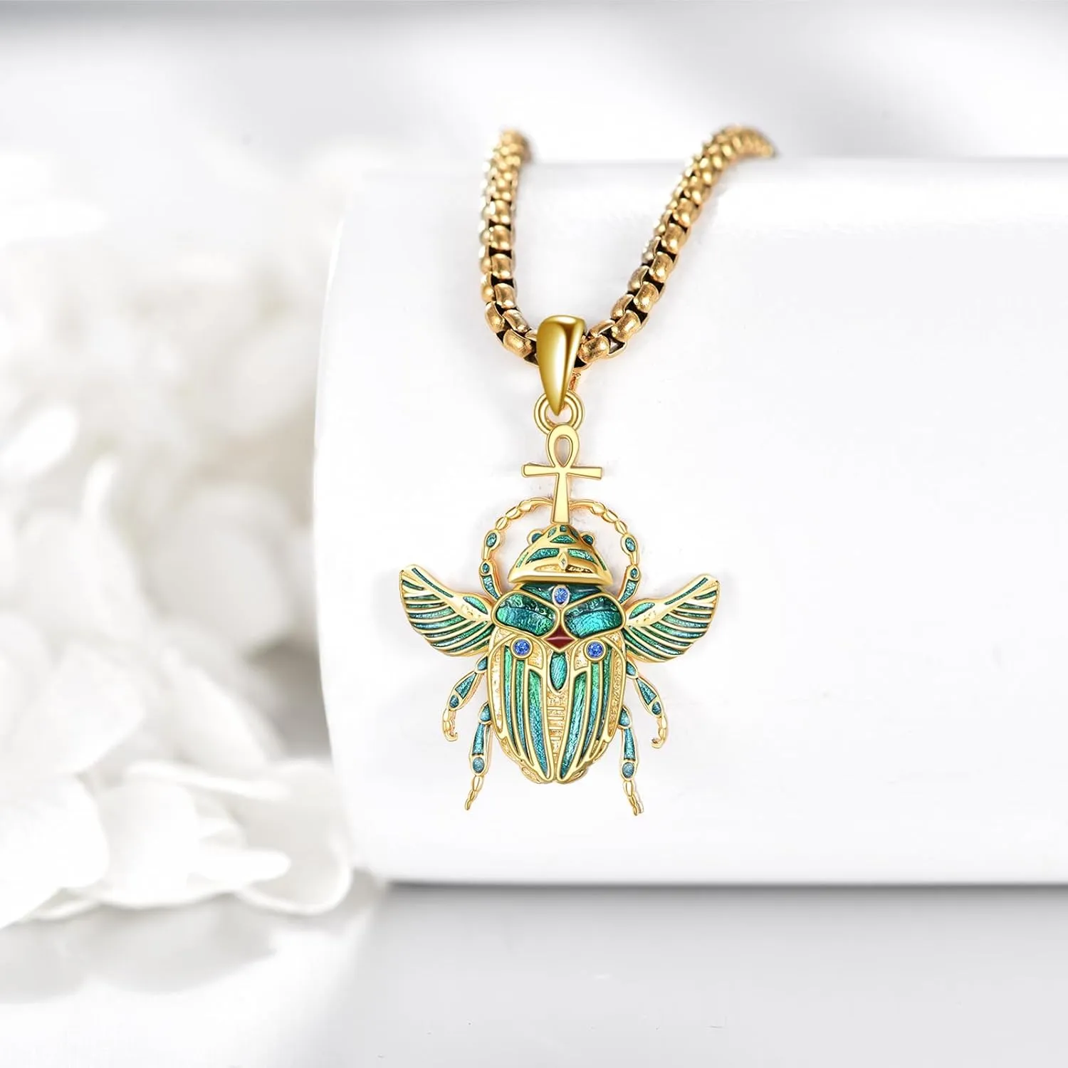 Ankh Cross/Scarab/Anubis/Nefertiti Necklace 925 Sterling Silver Pendant Necklace Egyptian Jewelry Gifts for Men Women