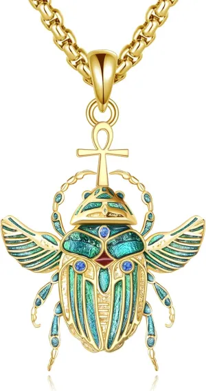 Ankh Cross/Scarab/Anubis/Nefertiti Necklace 925 Sterling Silver Pendant Necklace Egyptian Jewelry Gifts for Men Women
