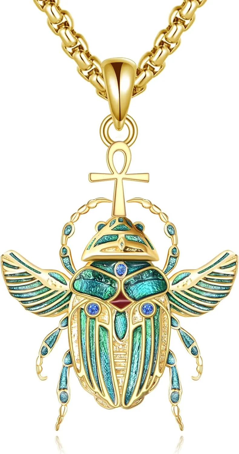 Ankh Cross/Scarab/Anubis/Nefertiti Necklace 925 Sterling Silver Pendant Necklace Egyptian Jewelry Gifts for Men Women