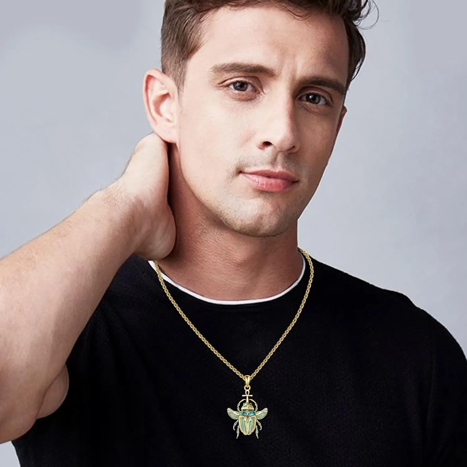 Ankh Cross/Scarab/Anubis/Nefertiti Necklace 925 Sterling Silver Pendant Necklace Egyptian Jewelry Gifts for Men Women