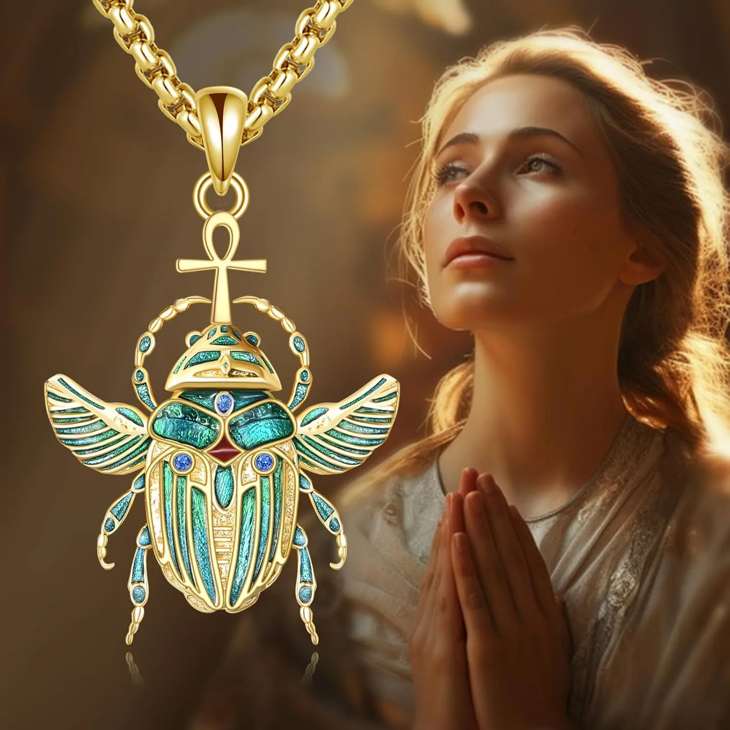 Ankh Cross/Scarab/Anubis/Nefertiti Necklace 925 Sterling Silver Pendant Necklace Egyptian Jewelry Gifts for Men Women